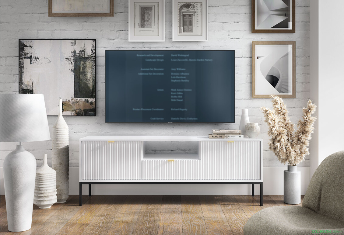 TV stolík RTV154 biely Nova Čierne nohy / zlatý úchytky - Fotografia 4 Fotografia 4 - TV stolík RTV154 biely Nova Čierne nohy / zlatý úchytky