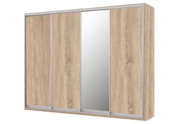 Skriňa s posuvnými dverami Komforto 3 DTD + 1 zrkadlo 250x240x60 cm Dub sonoma
