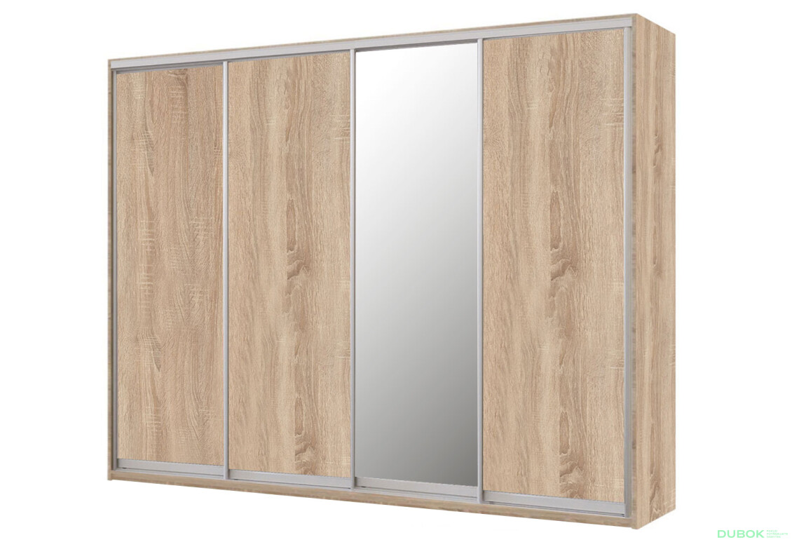 Skriňa s posuvnými dverami Komforto 3 DTD + 1 zrkadlo 250x240x60 cm Dub sonoma