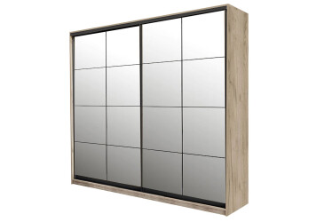 Skriňa 2D W Loft 1800x600x2400, 2 zrkadlá Lines BL, Dub kraft sivý