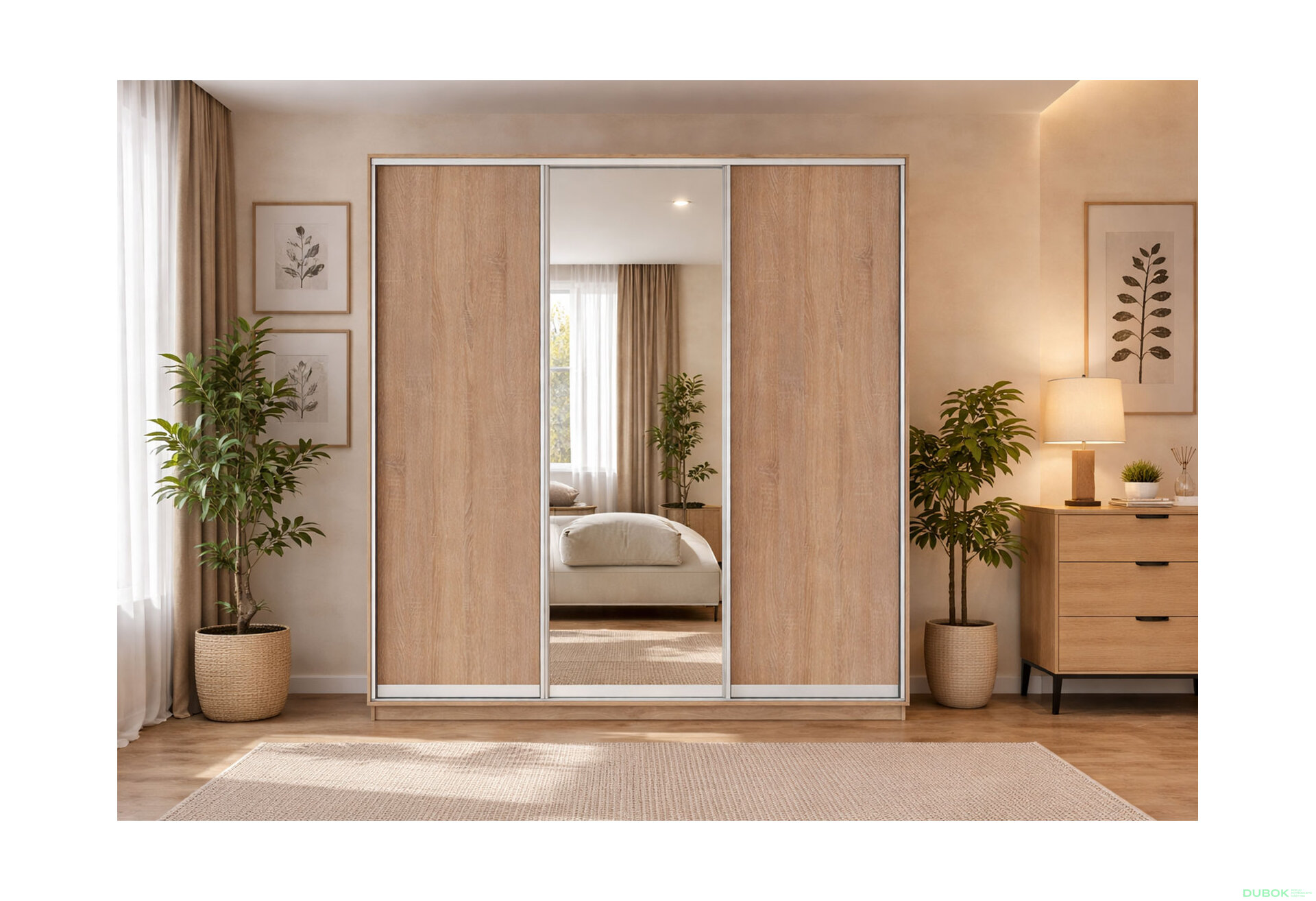 Fotografia 2 - Skriňa s posuvnými dverami 2200x2700x600 2DTD 1 zrkadlo Dub Sonoma, profil strieborný