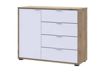 Komoda s dvierkami a 4 zásuvkami C1 100 cm Dub taho / Biely