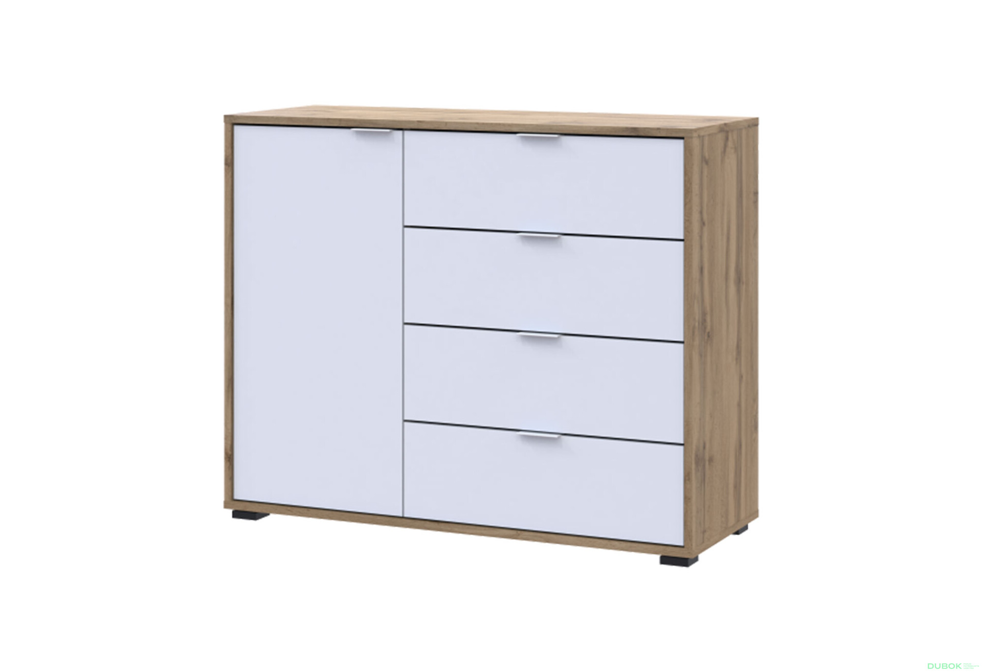 Fotografia 1 - Komoda s dvierkami a 4 zásuvkami C1 100 cm Dub taho / Biely