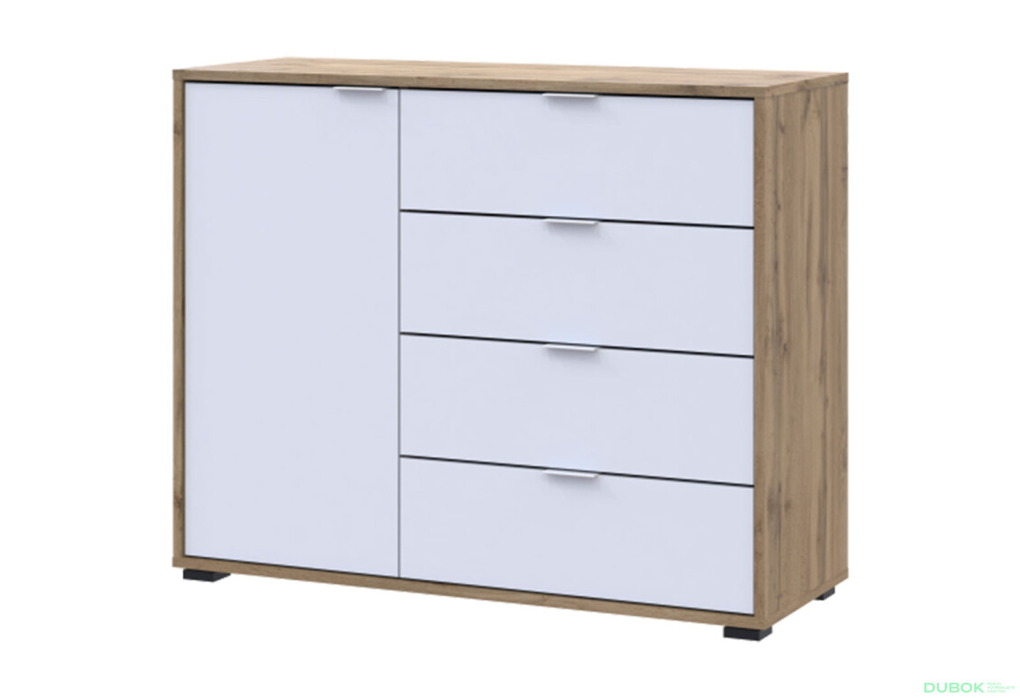 Komoda s dvierkami a 4 zásuvkami C1 100 cm Dub taho / Biely