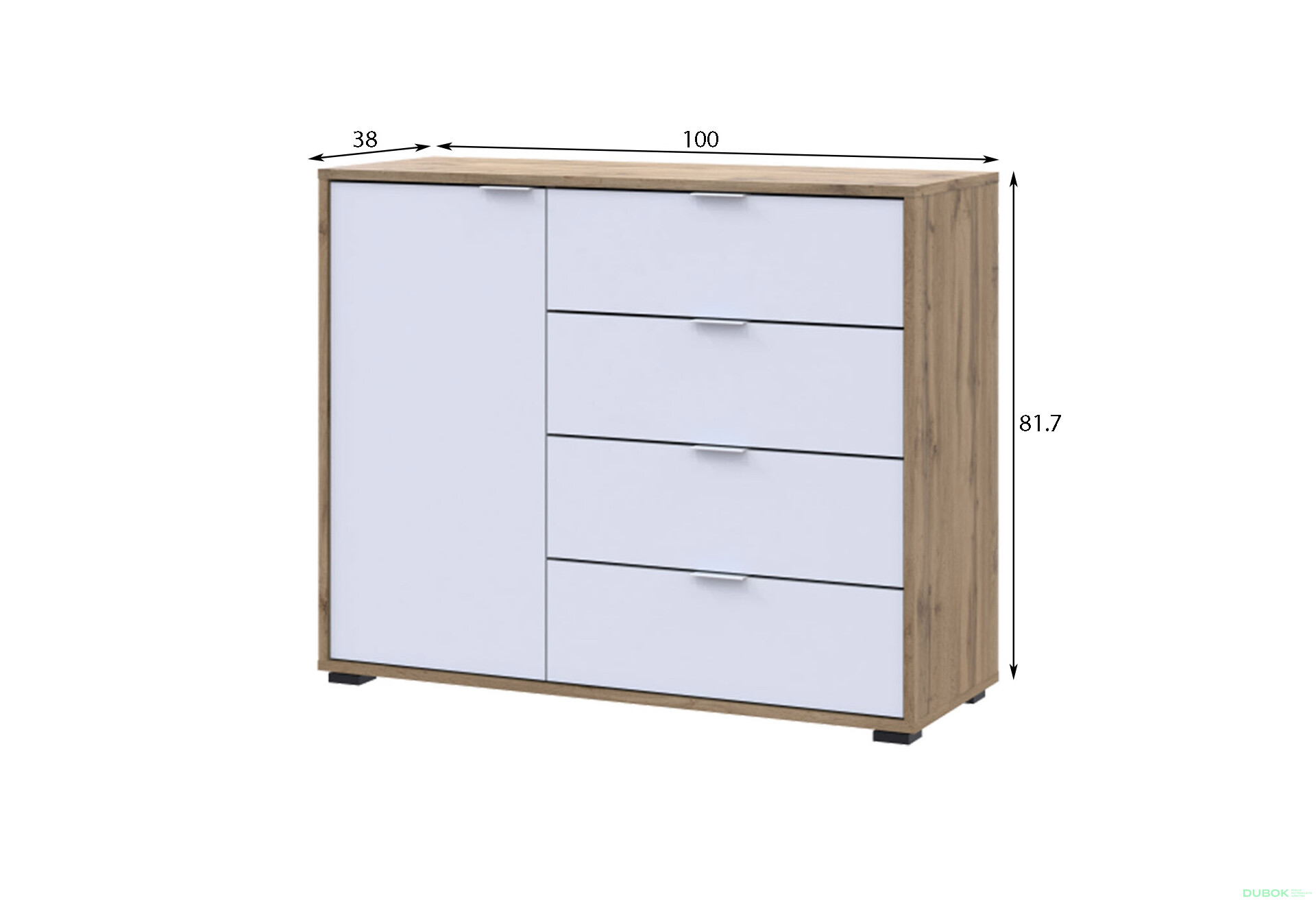Fotografia 3 - Komoda s dvierkami a 4 zásuvkami C1 100 cm Dub taho / Biely