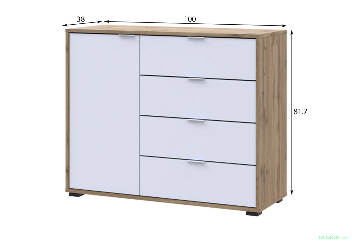 Komoda s dvierkami a 4 zásuvkami C1 100 cm Dub taho / Biely - Fotografia 3 Fotografia 3 - Komoda s dvierkami a 4 zásuvkami C1 100 cm Dub taho / Biely