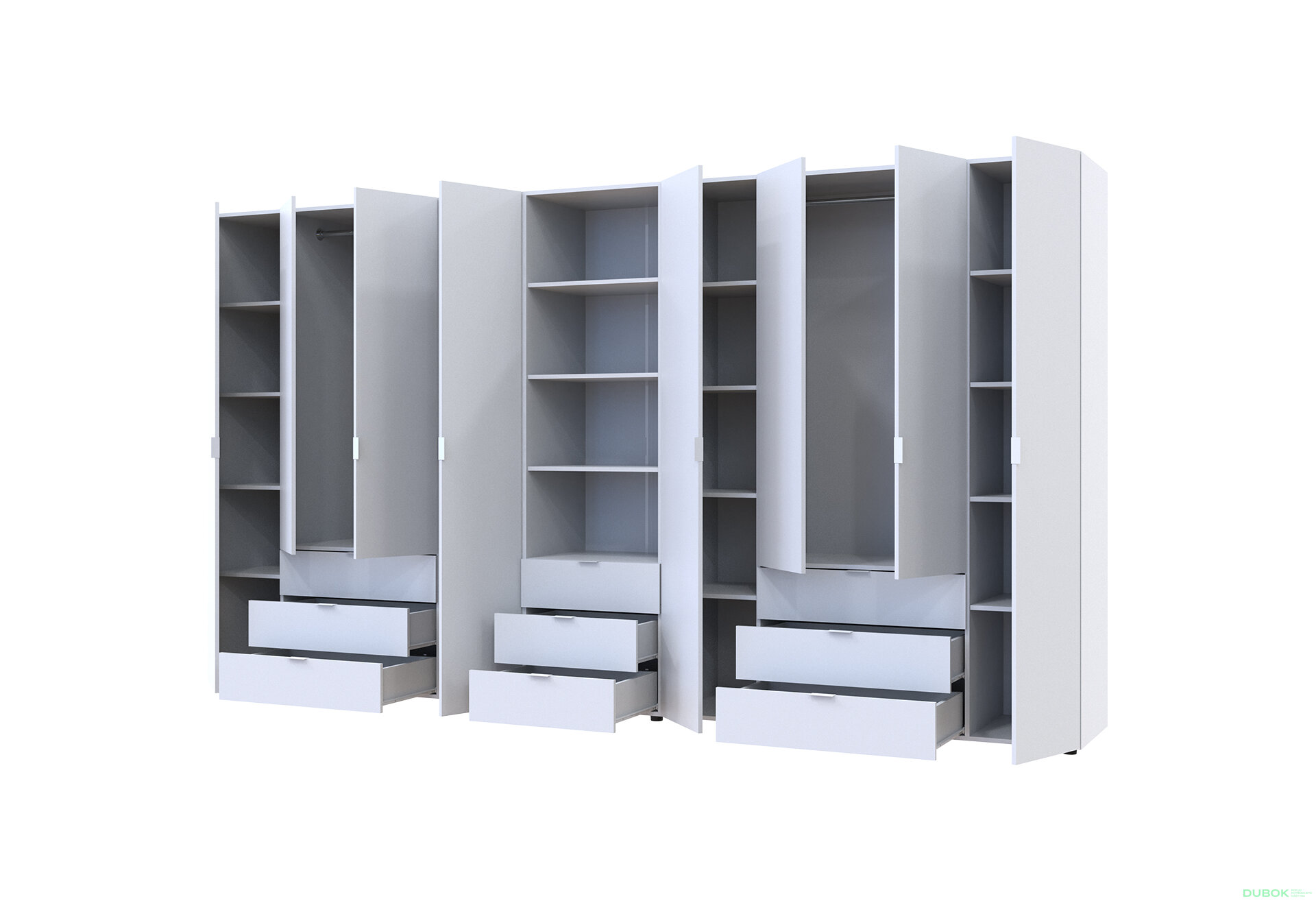 Fotografia 2 - Skriňa osemdverová s regálom s zásuvkami Gelar 370 cm biely