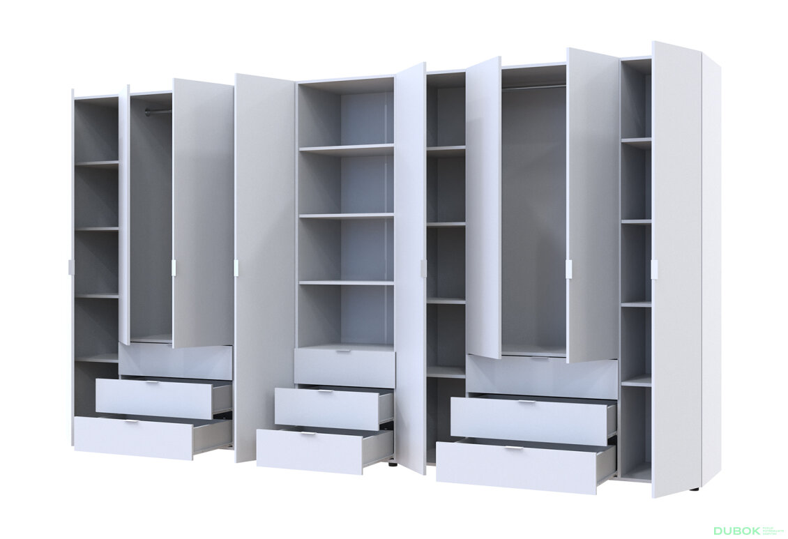 Fotografia 2 - Skriňa osemdverová s regálom s zásuvkami Gelar 370 cm biely