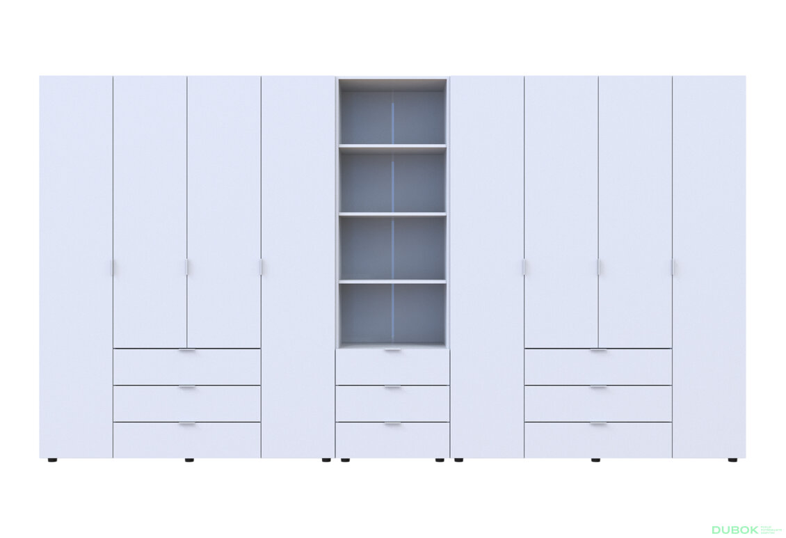 Fotografia 3 - Skriňa osemdverová s regálom s zásuvkami Gelar 370 cm biely