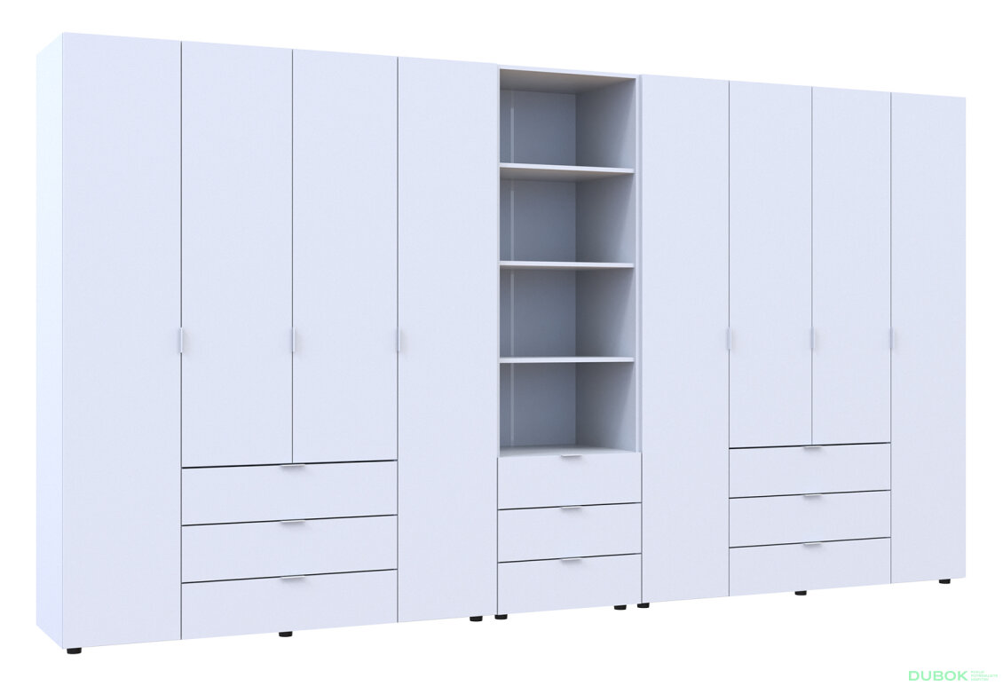 Fotografia 4 - Skriňa osemdverová s regálom s zásuvkami Gelar 370 cm biely