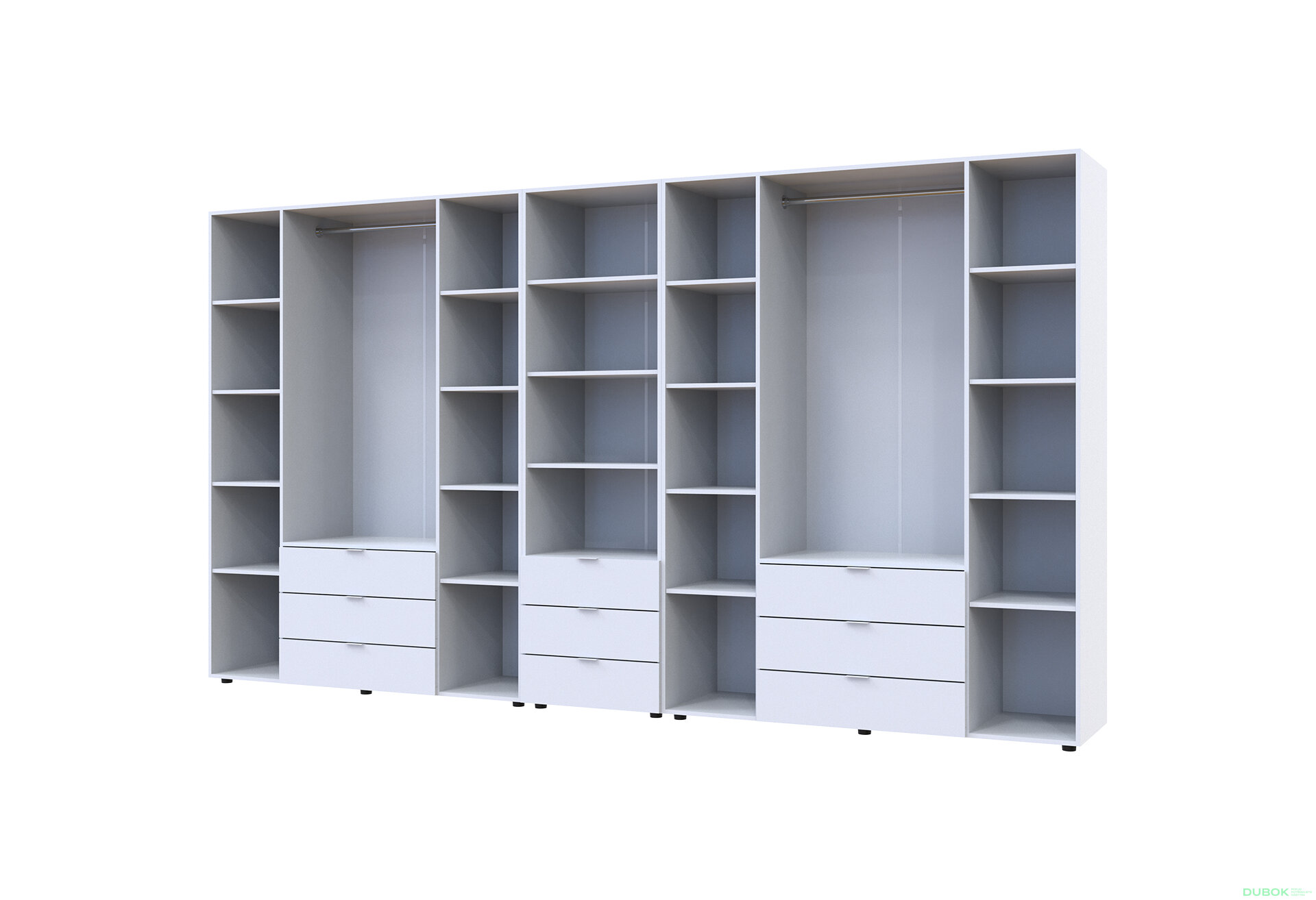 Fotografia 6 - Skriňa osemdverová s regálom s zásuvkami Gelar 370 cm biely