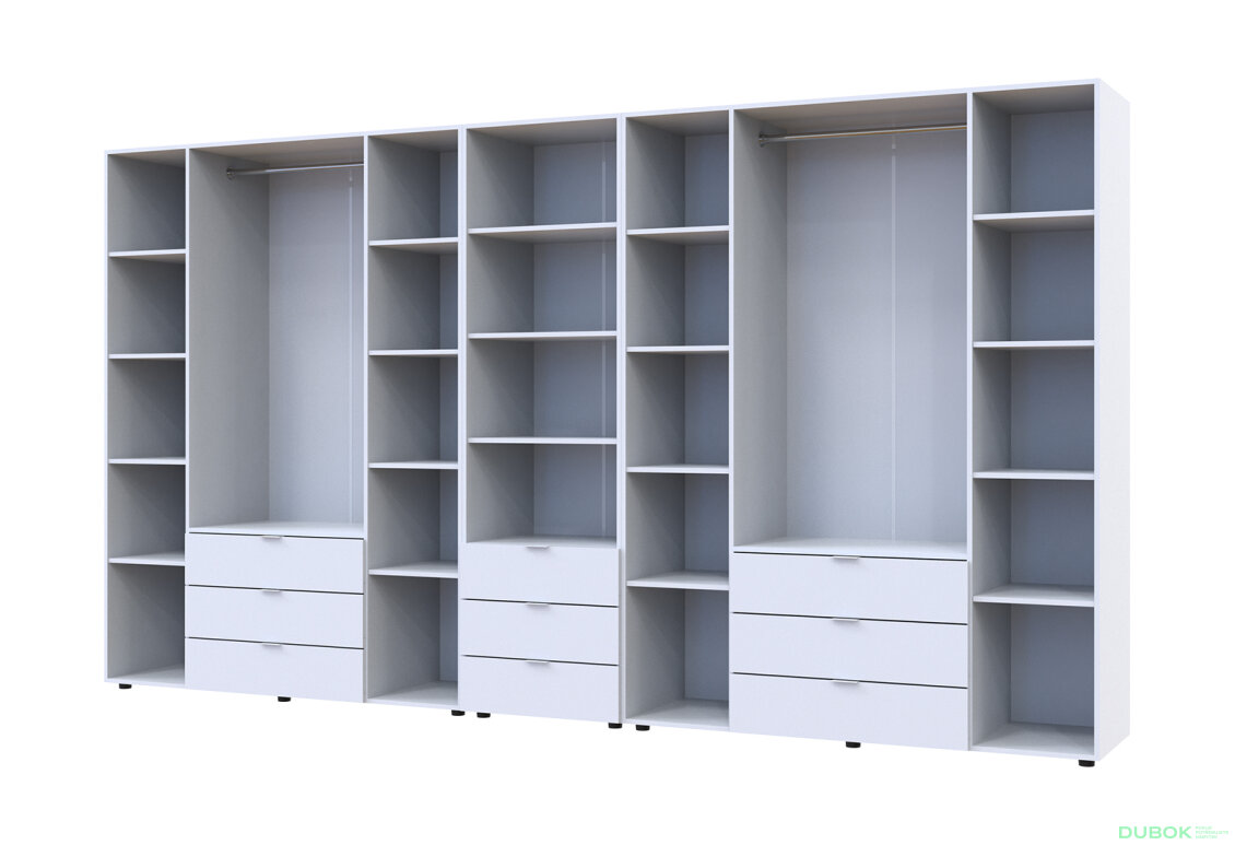 Fotografia 6 - Skriňa osemdverová s regálom s zásuvkami Gelar 370 cm biely