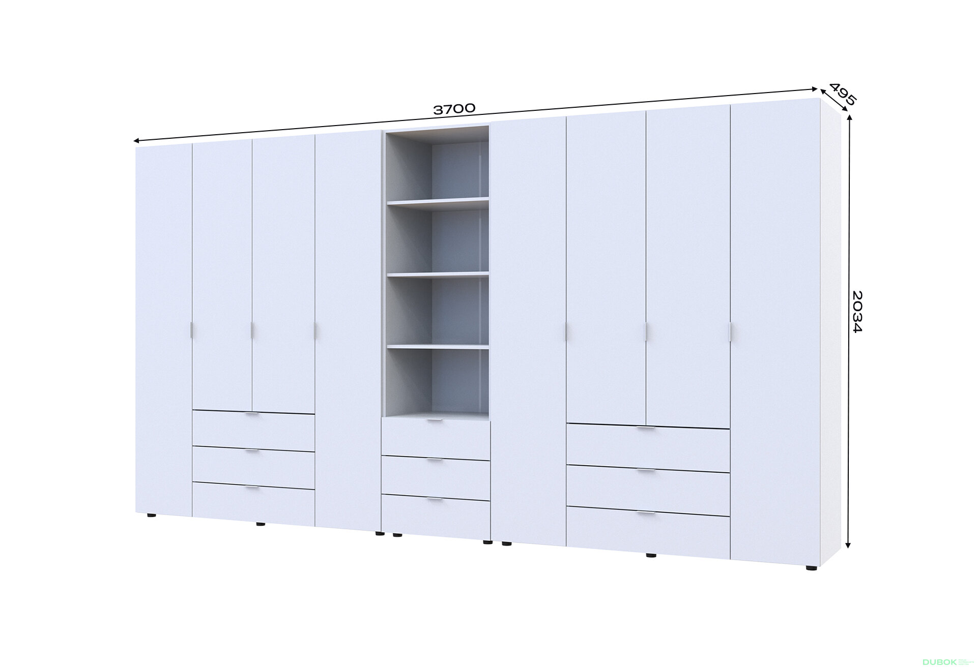 Fotografia 7 - Skriňa osemdverová s regálom s zásuvkami Gelar 370 cm biely