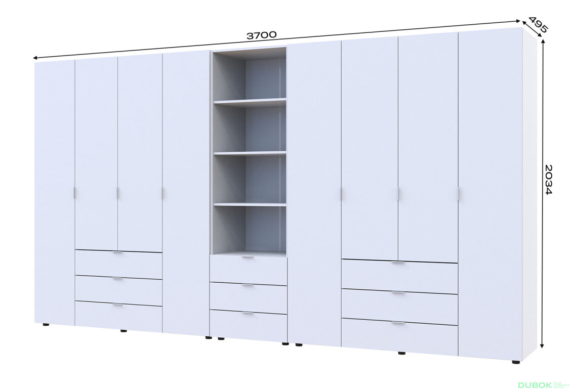 Fotografia 7 - Skriňa osemdverová s regálom s zásuvkami Gelar 370 cm biely