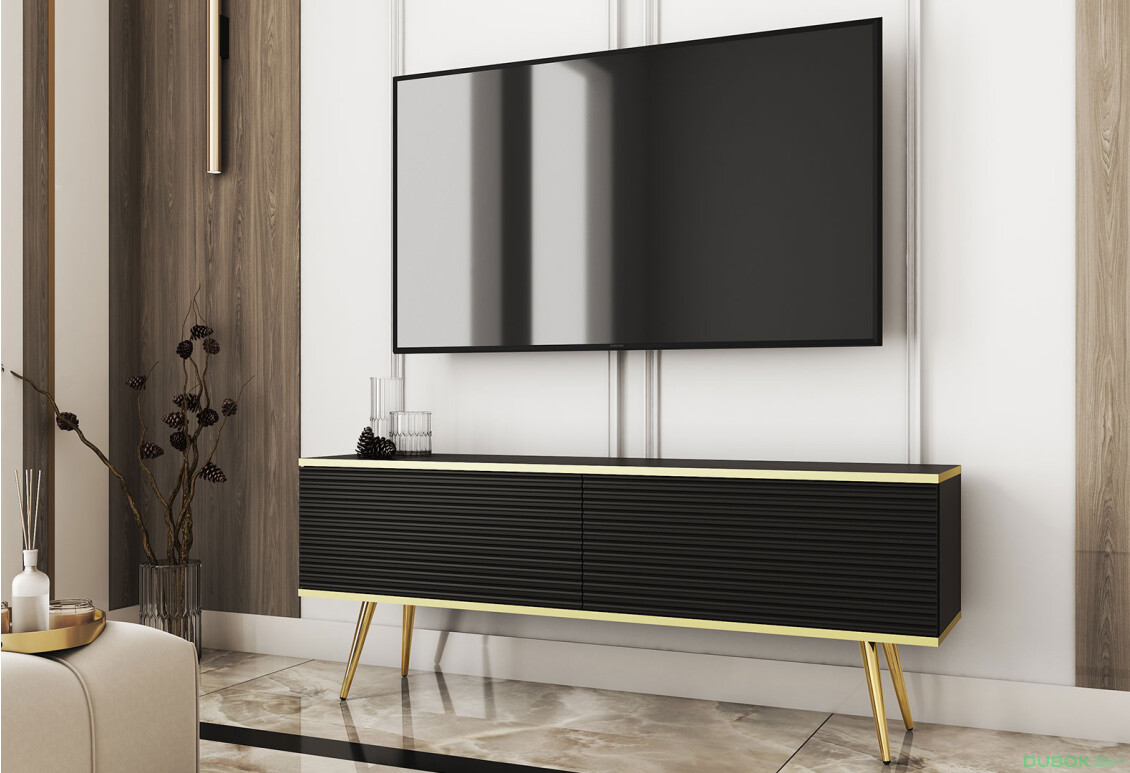 TV stolík RTV 135 MDF čierny, zlaté nohy Oro - Fotografia 2 Fotografia 2 - TV stolík RTV 135 MDF čierny, zlaté nohy Oro