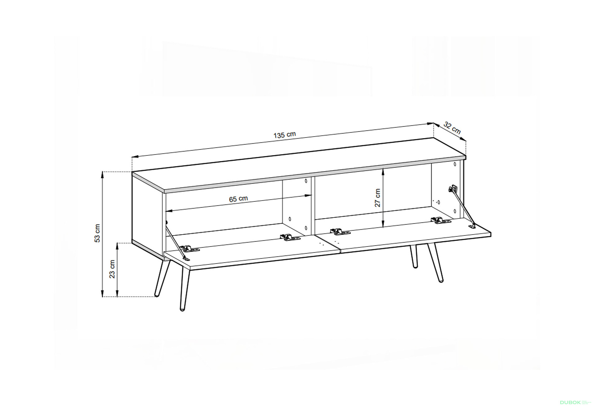 TV stolík RTV 135 MDF čierny, zlaté nohy Oro - Fotografia 3 Fotografia 3 - TV stolík RTV 135 MDF čierny, zlaté nohy Oro