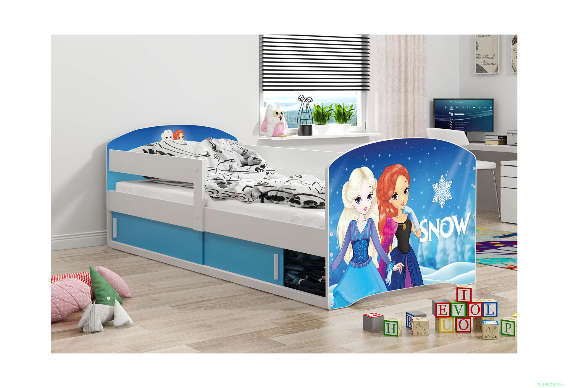 Posteľ Luki 1 biele Frozen 80x160 cm s roštom, matracom - Fotografia 2 Fotografia 2 - Posteľ Luki 1 biele Frozen 80x160 cm s roštom, matracom