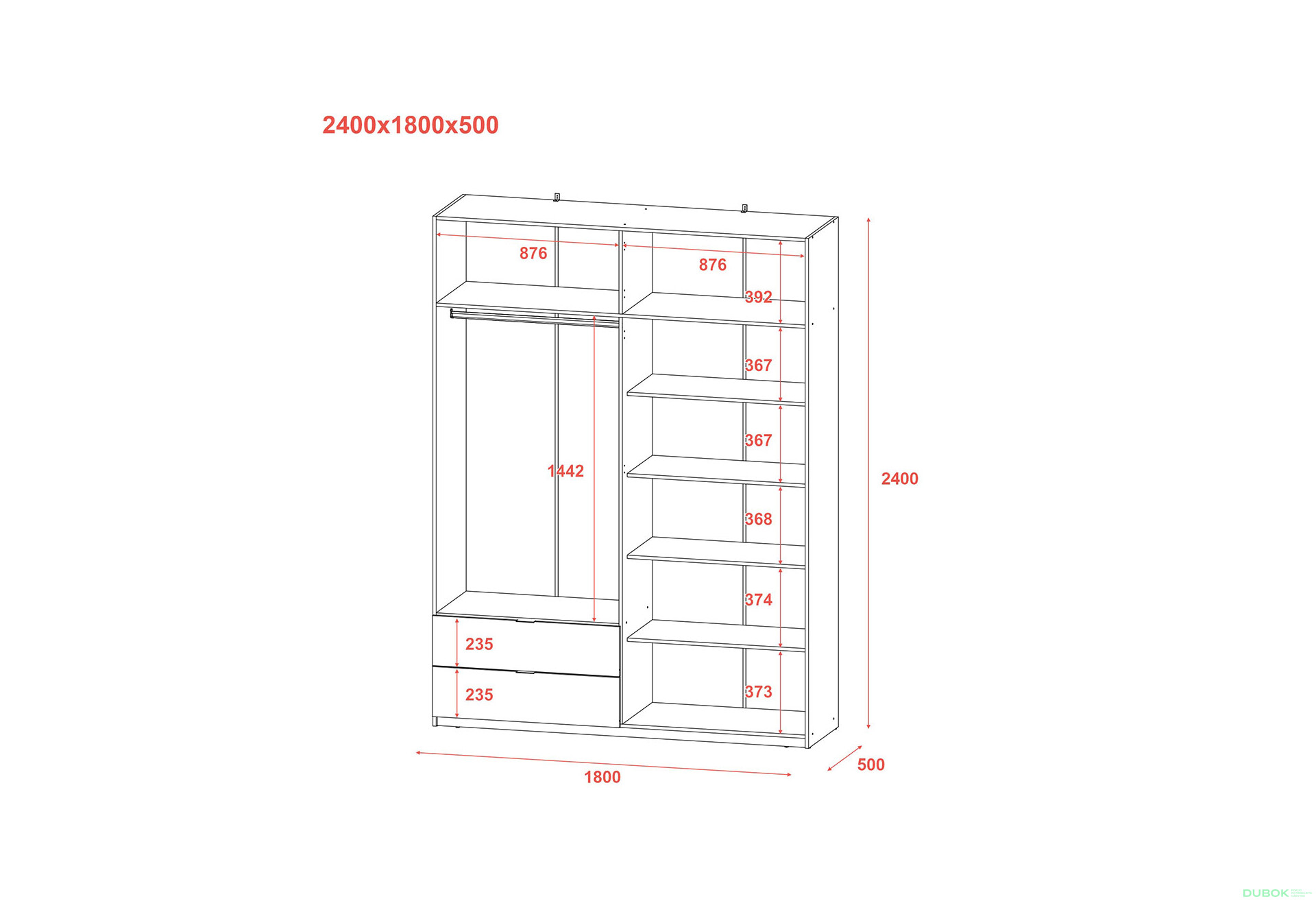 Skriňa štvordverová Lukas 180x50x240 cm kašmír - Fotografia 11 Fotografia 11 - Skriňa štvordverová Lukas 180x50x240 cm kašmír