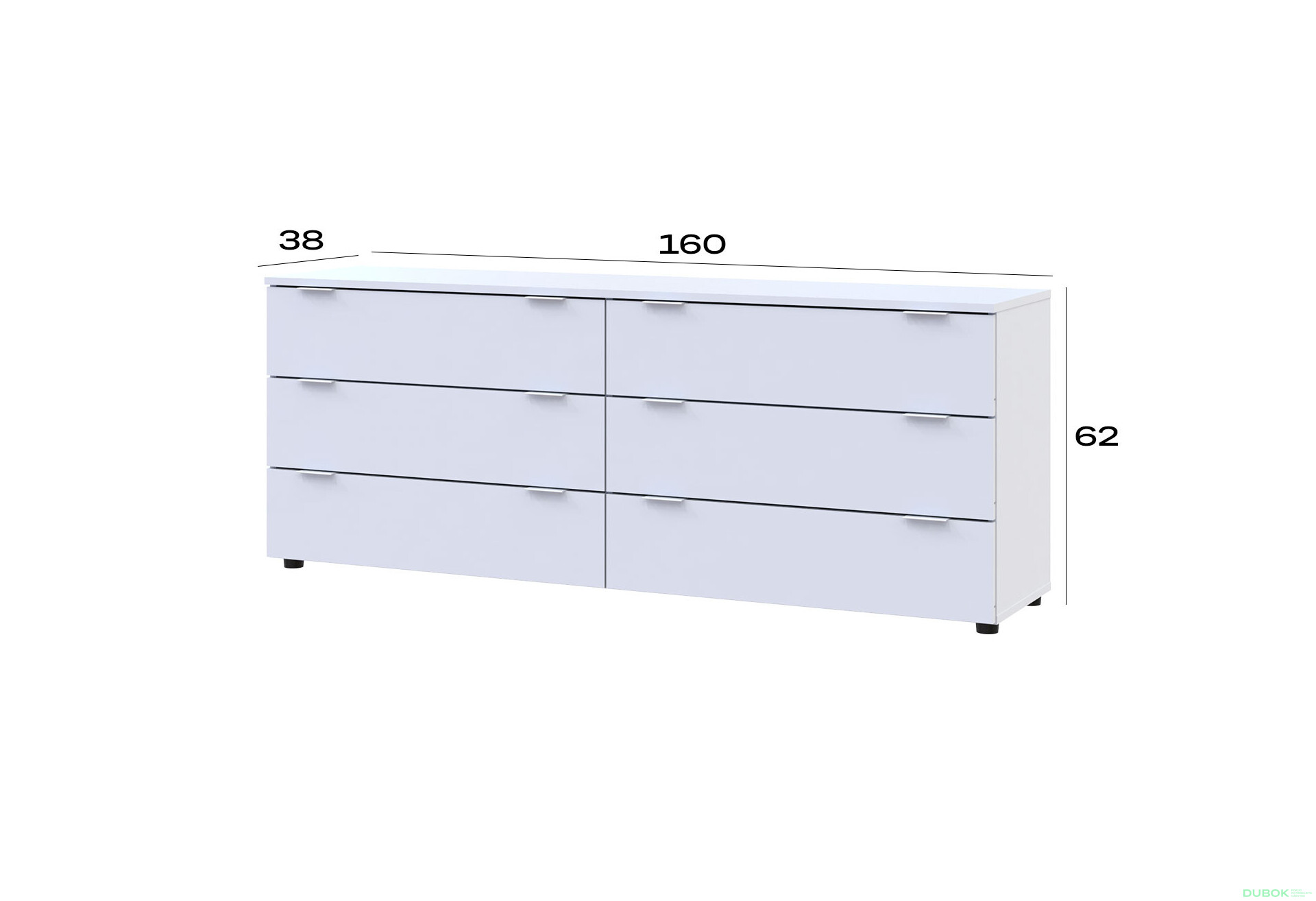 Fotografia 6 - Komoda Ron 9 s 6 zásuvkami 160х38х62 biely
