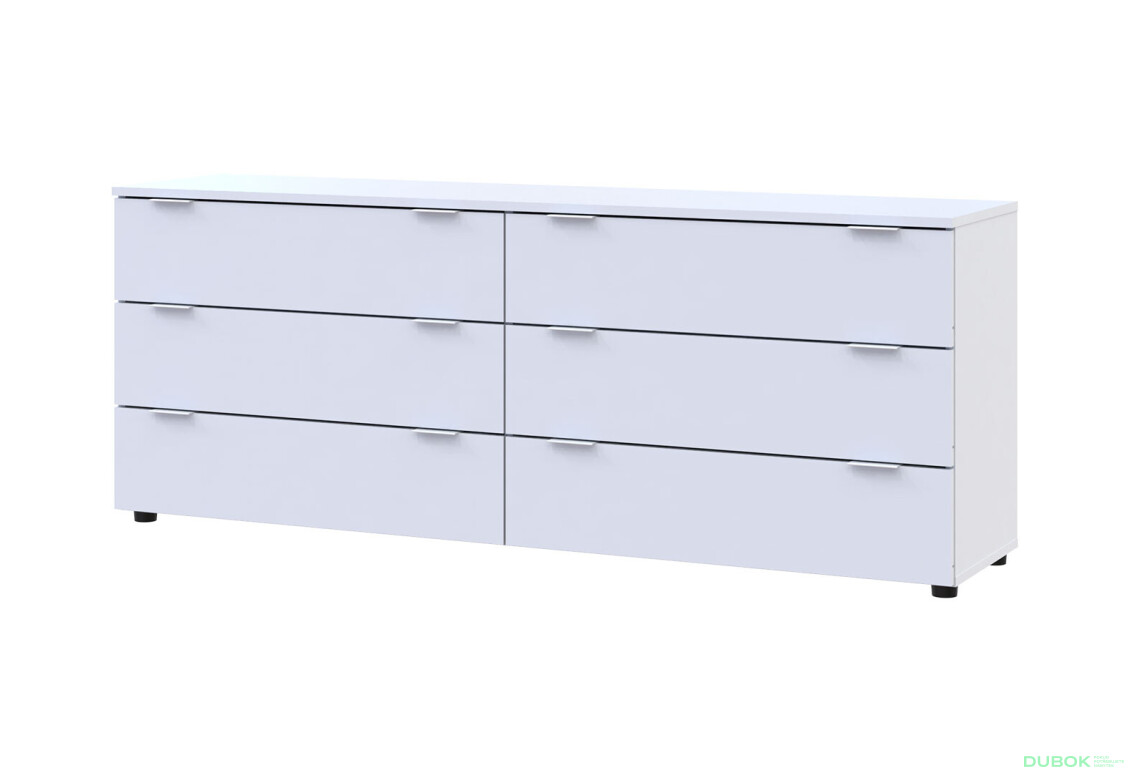 Komoda Ron 9 s 6 zásuvkami 160х38х62 biely - Fotografia 1 Fotografia 1 - Komoda Ron 9 s 6 zásuvkami 160х38х62 biely