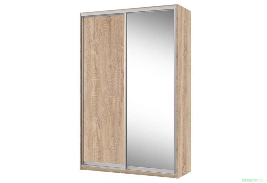 Skriňa s posuvnými dverami Komforto 1 zrkadlová + 1 DTD 150x240x60 cm Dub sonoma