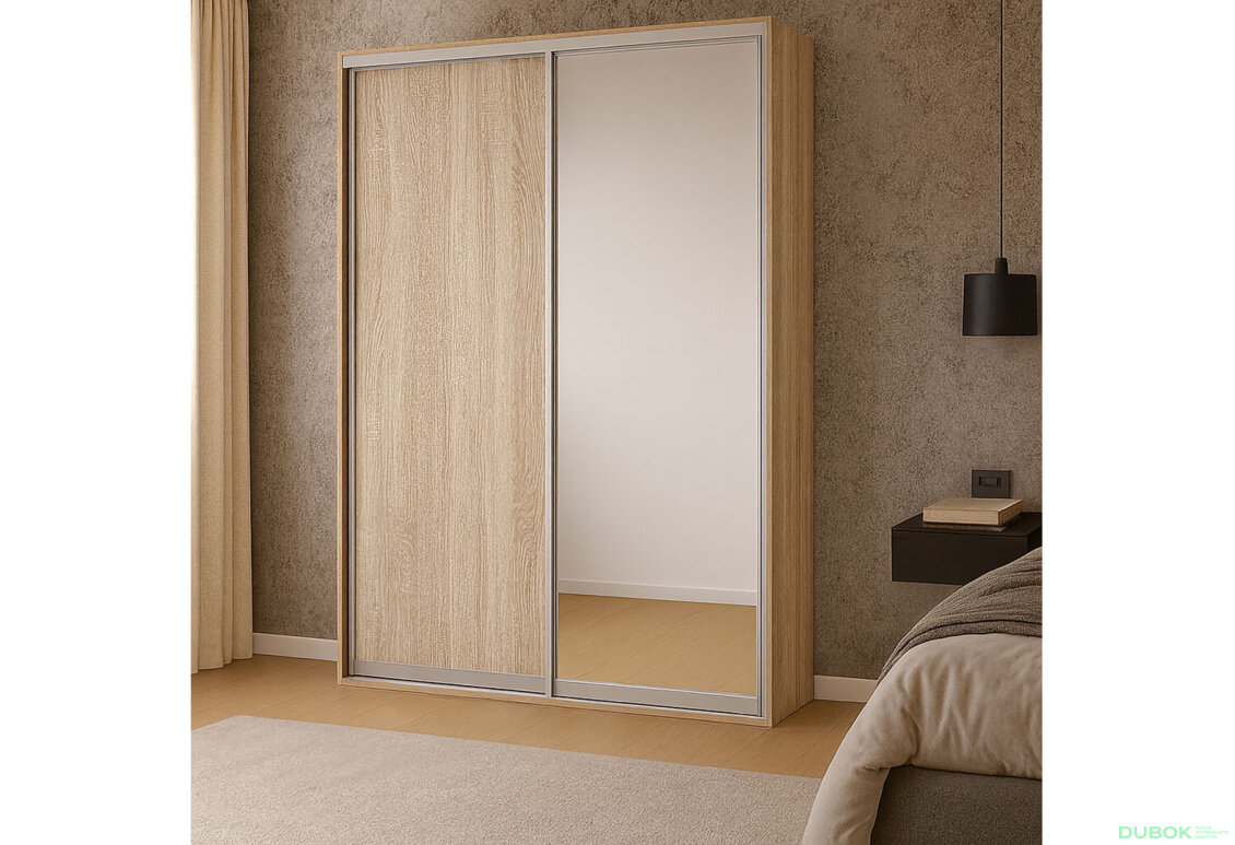 Fotografia 4 - Skriňa 2D 1500x600x2400, DTD + zrkadlo, Svetlý dub sonoma
