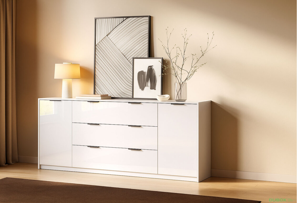 Fotografia 2 - Komoda Roma Color 2 dvere 3 šírky 2,0 m biely lesk