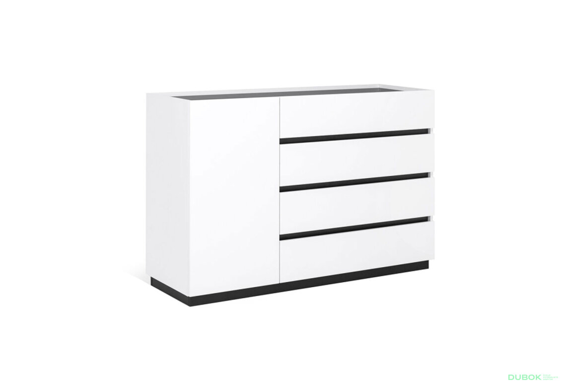 Komoda 1dv 4šx biely supermat, antracit Duo