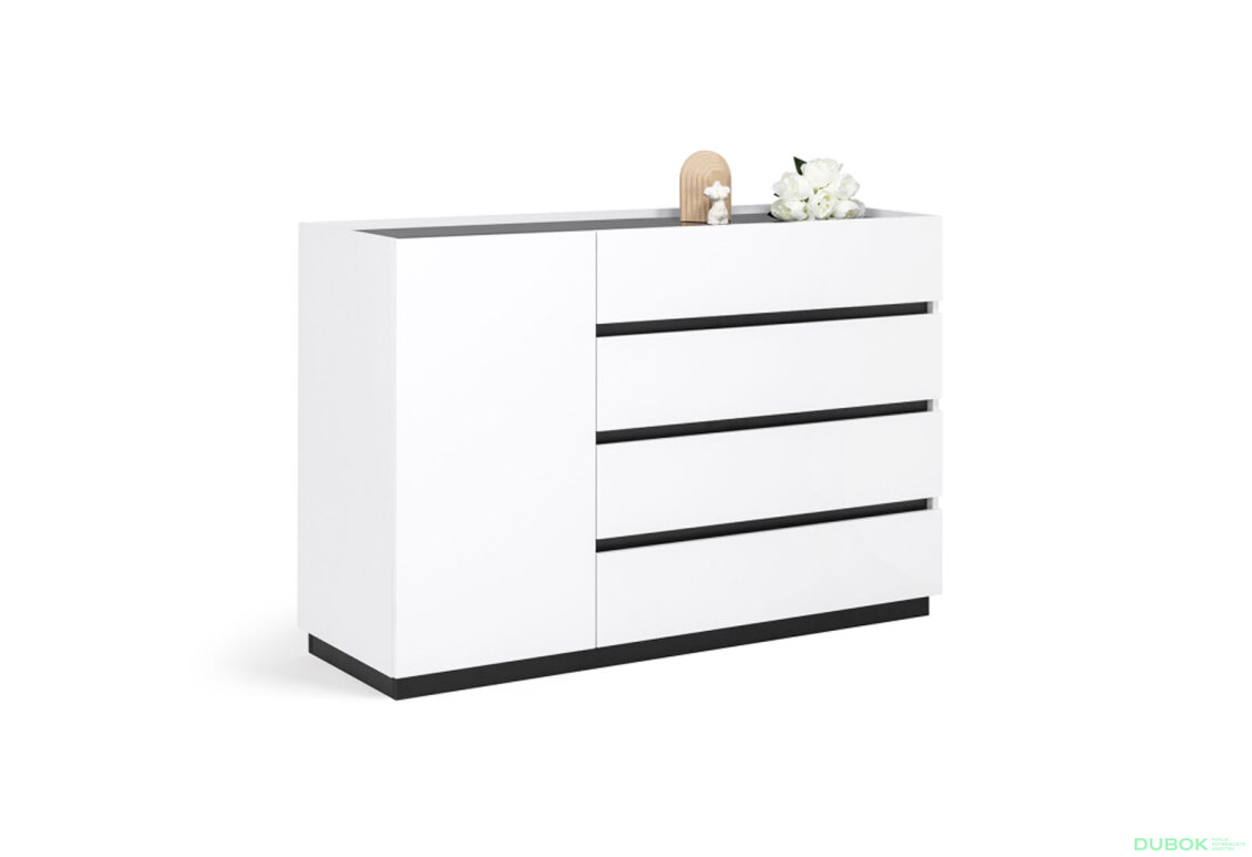 Fotografia 4 - Komoda 1dv 4šx biely supermat, antracit Duo