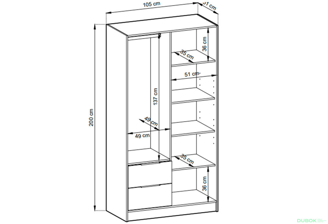 Skriňa 2D bez zrkadla šedá Nelly - Fotografia 4 Fotografia 4 - Skriňa 2D bez zrkadla šedá Nelly