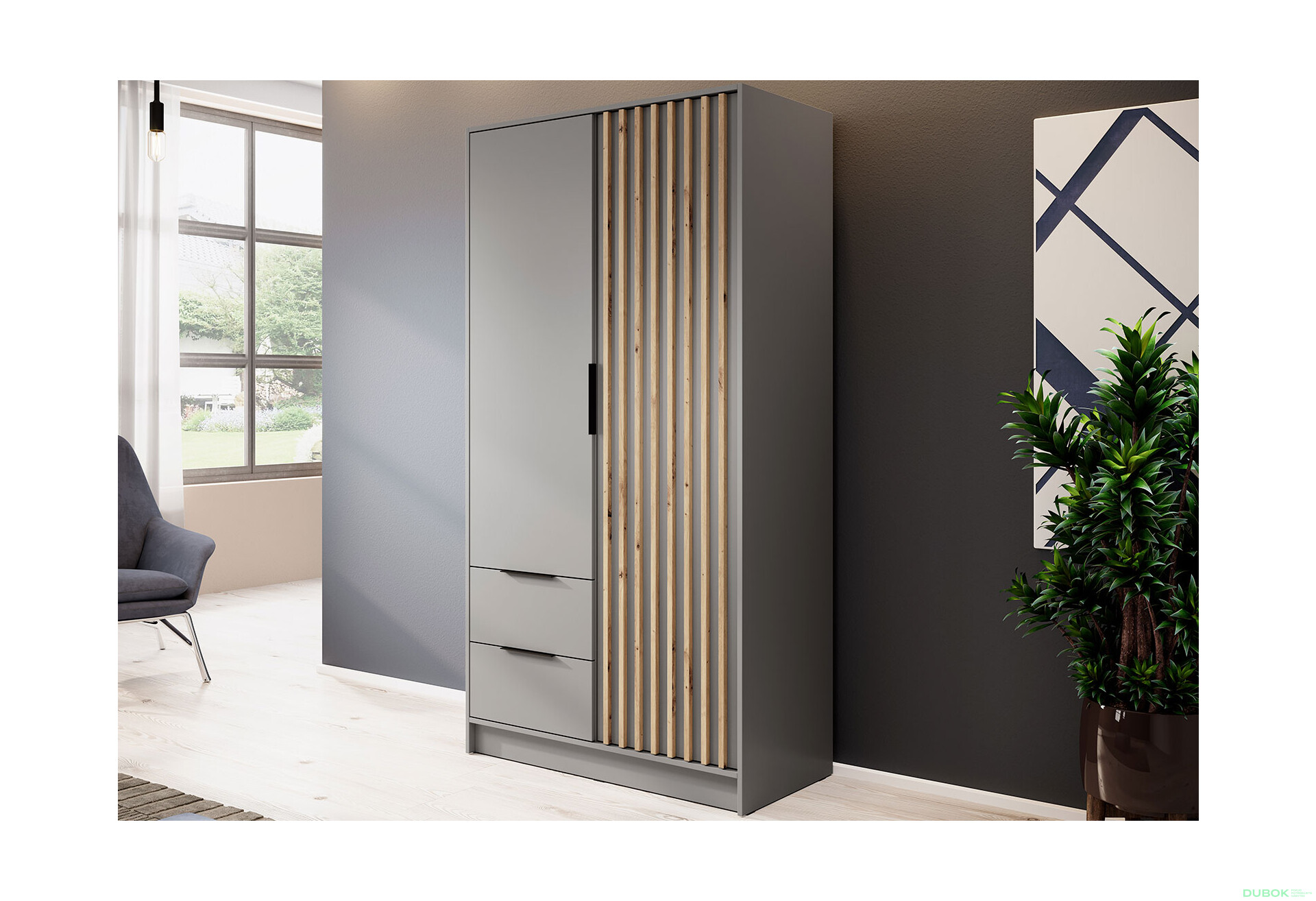 Skriňa 2D bez zrkadla šedá Nelly - Fotografia 3 Fotografia 3 - Skriňa 2D bez zrkadla šedá Nelly