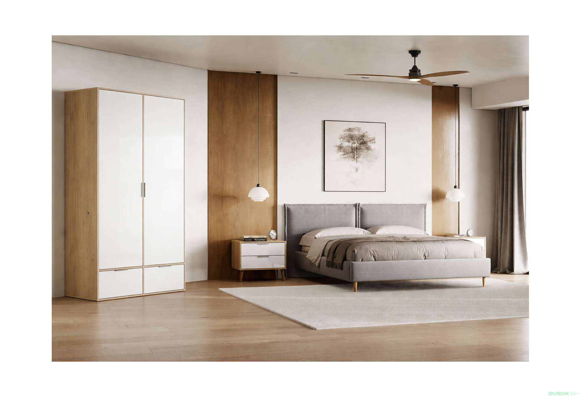 Fotografia 2 - Skriňa 2dc 2šx bez zrkadiel lesklá biela / dub cremona Olívia