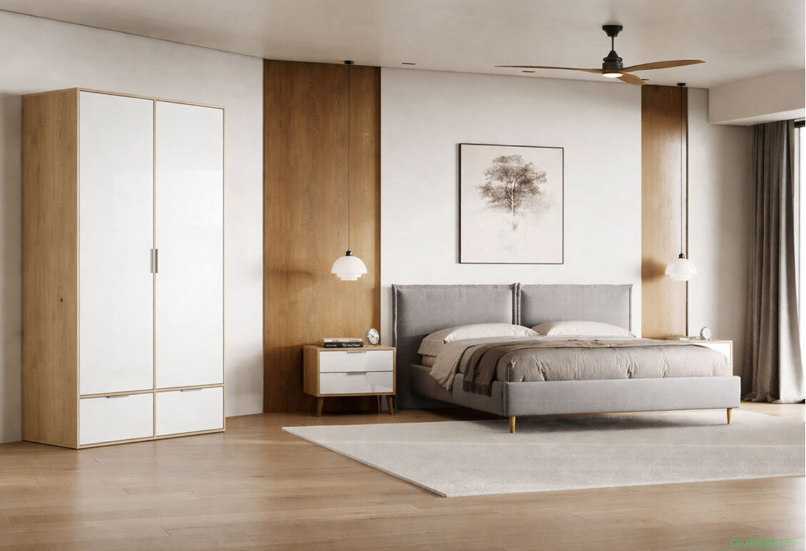 Fotografia 2 - Skriňa 2dc 2šx bez zrkadiel lesklá biela / dub cremona Olívia