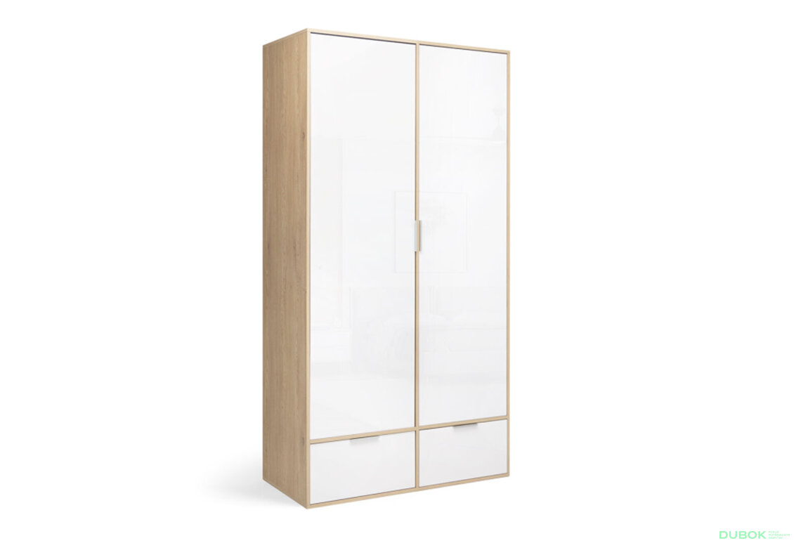 Fotografia 3 - Skriňa 2dc 2šx bez zrkadiel lesklá biela / dub cremona Olívia