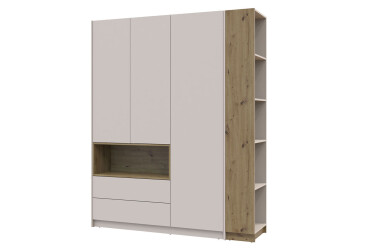 Skriňa trojdverová Dale 3D + Regál otvorený Kašmír/Dub artisan/Kašmír