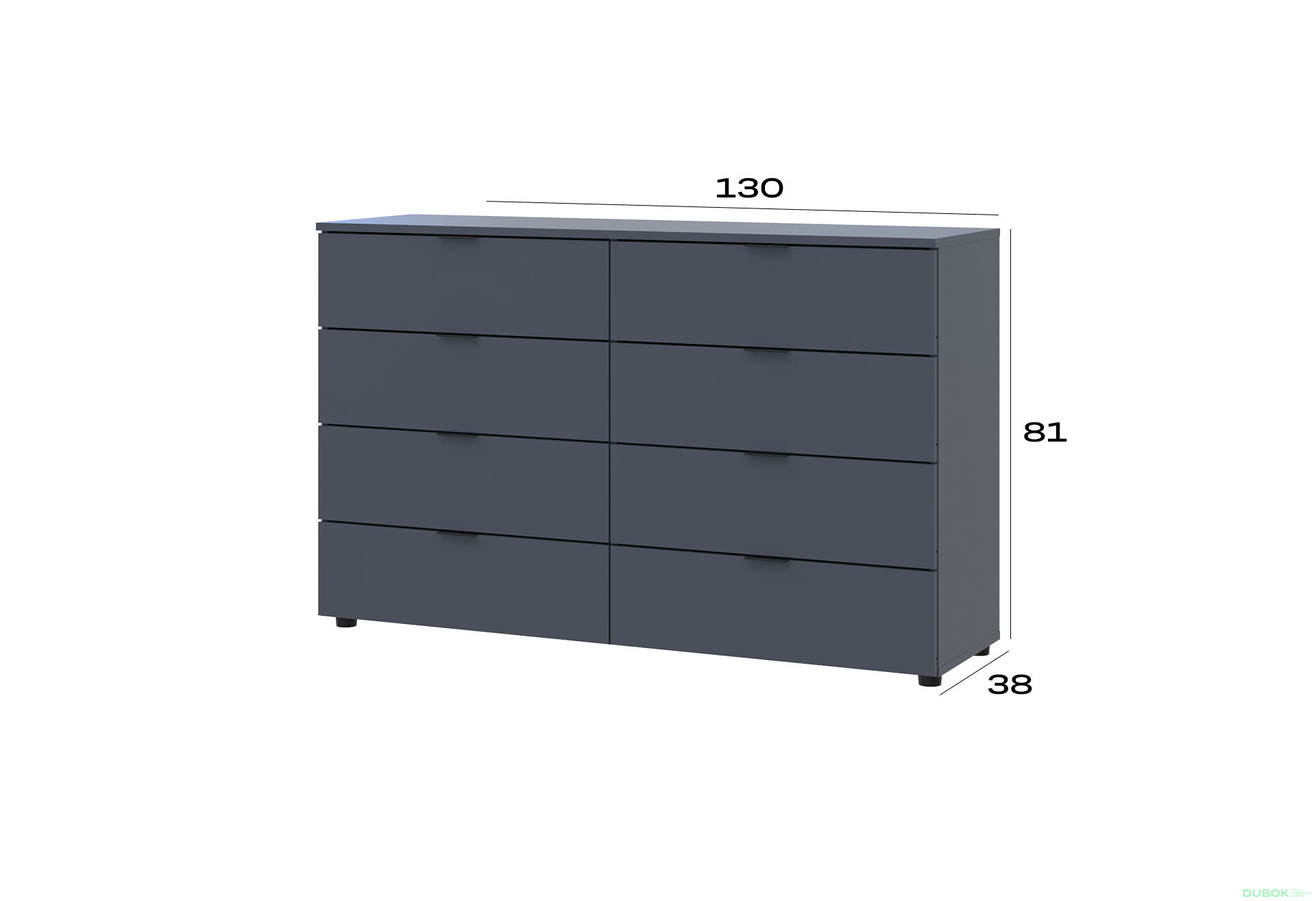 Komoda Ron 8 s 8 zásuvkami 130x38x81 grafit - Fotografia 3 Fotografia 3 - Komoda Ron 8 s 8 zásuvkami 130x38x81 grafit