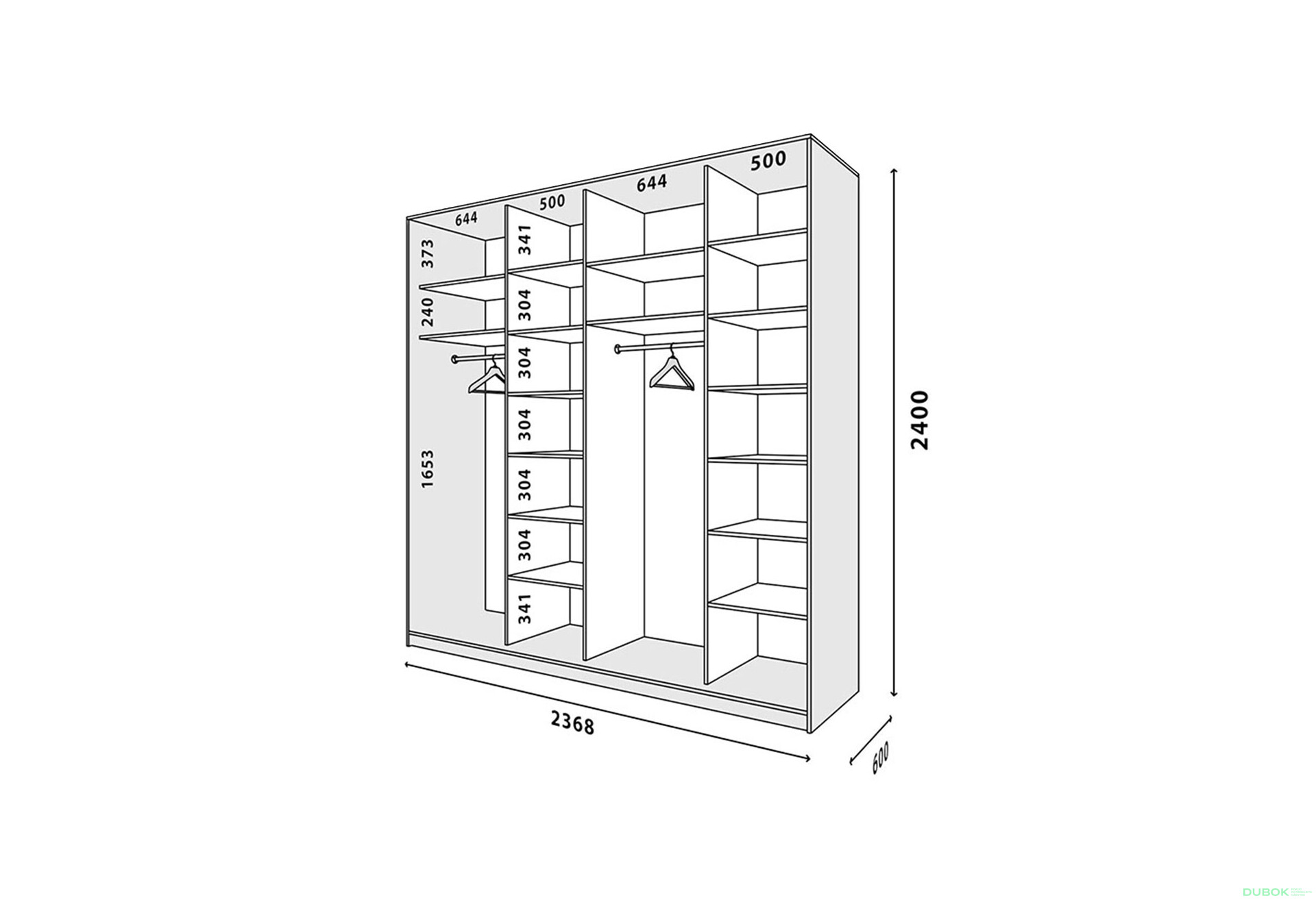 Fotografia 4 - Skriňa 4D 2400x600x2400 Svetlý dub sonoma, 4D Loft Zrkadlo Lines BL
