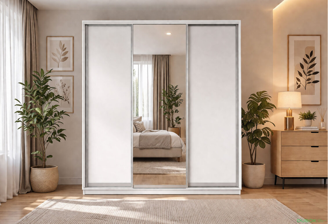 Fotografia 2 - Skriňa s posuvnými dverami 2400x2700x600 2DTD 1 zrkadlo nymphaea alba, profil strieborný