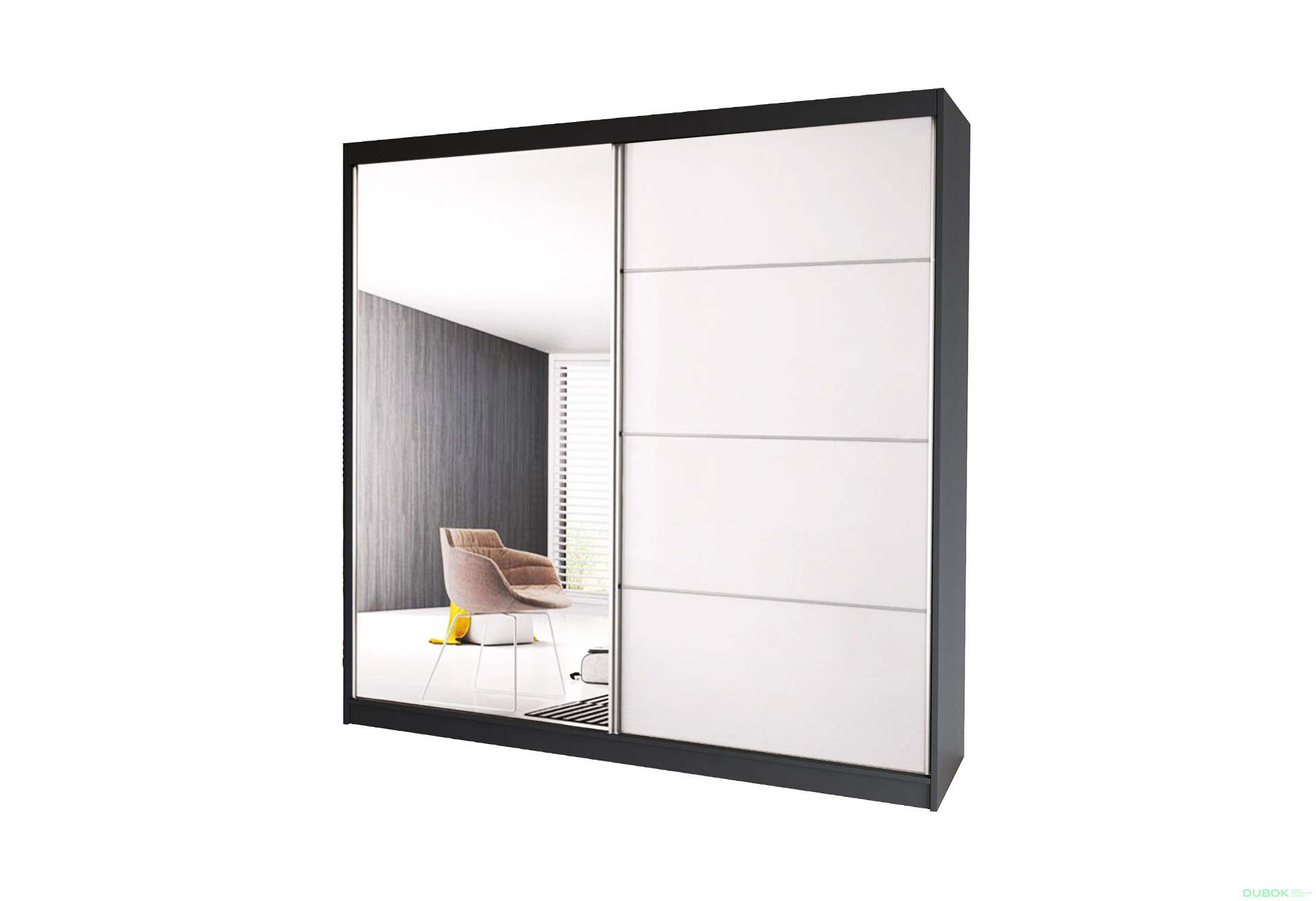 Fotografia 1 - Skriňa Multi 35, 203 čierna + fasáda biely lesk + zrkadlo