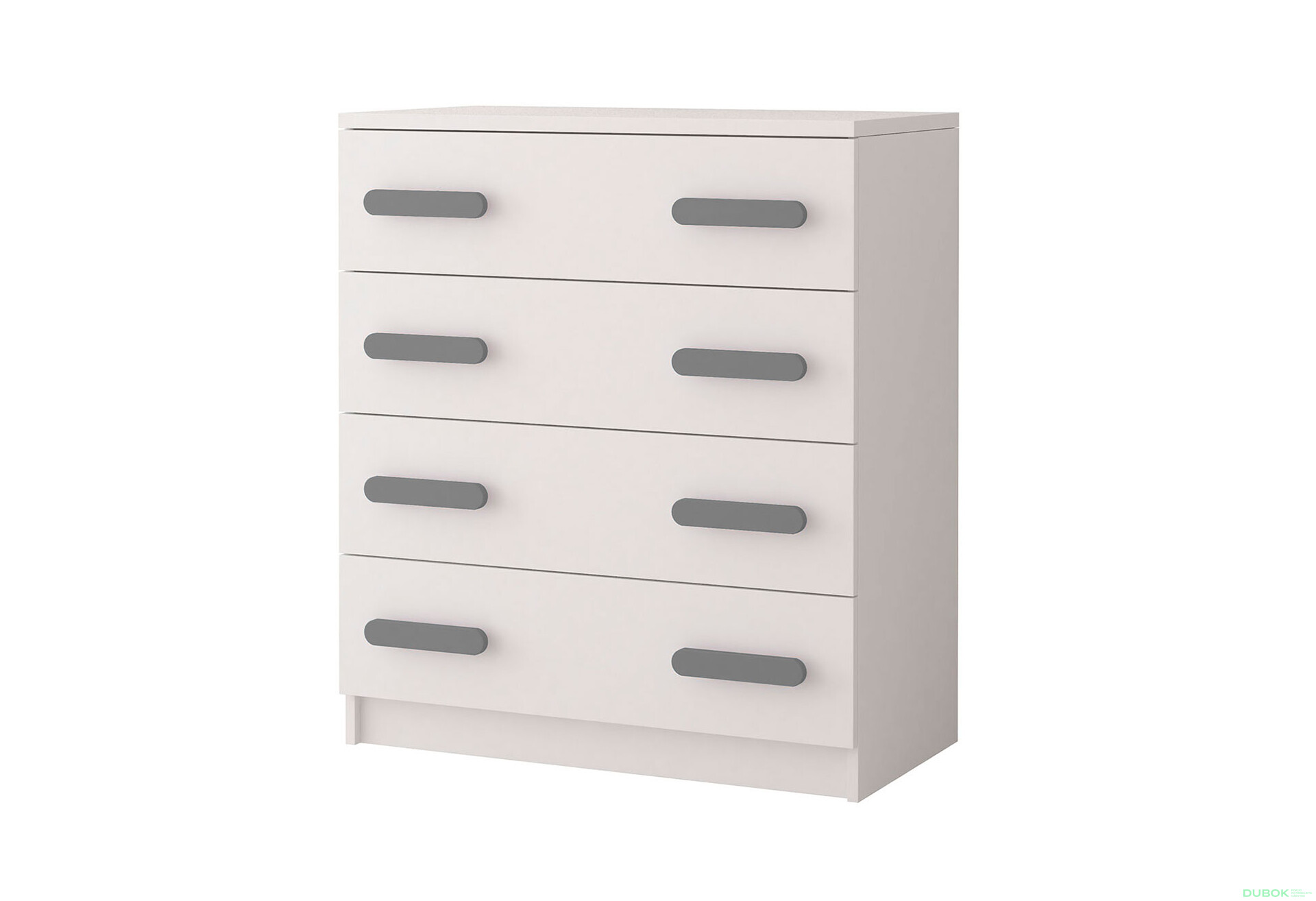Fotografia 1 - Komoda 4S Šmyk biela, úchytky šedý Idczak meble