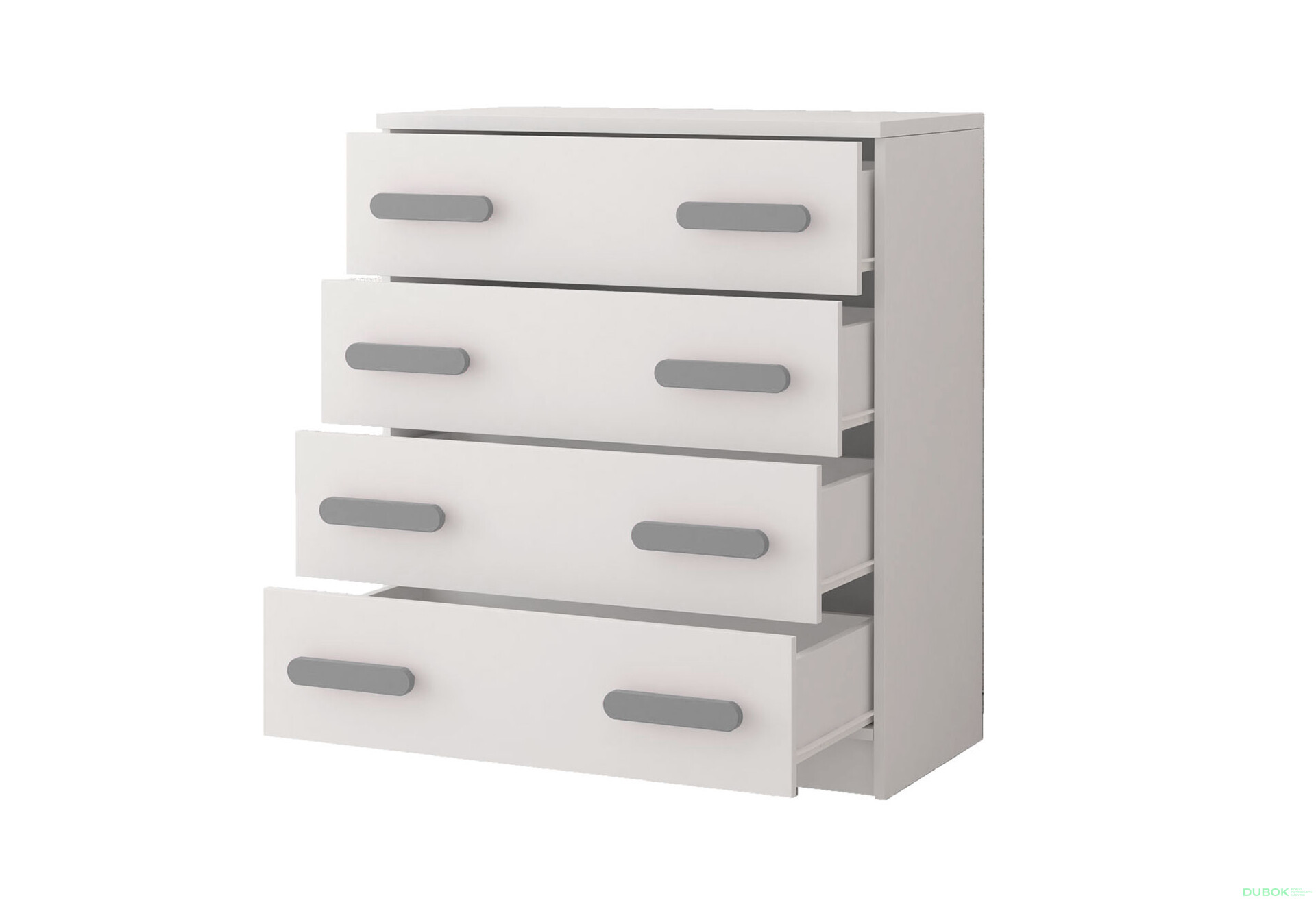 Fotografia 2 - Komoda 4S Šmyk biela, úchytky šedý Idczak meble