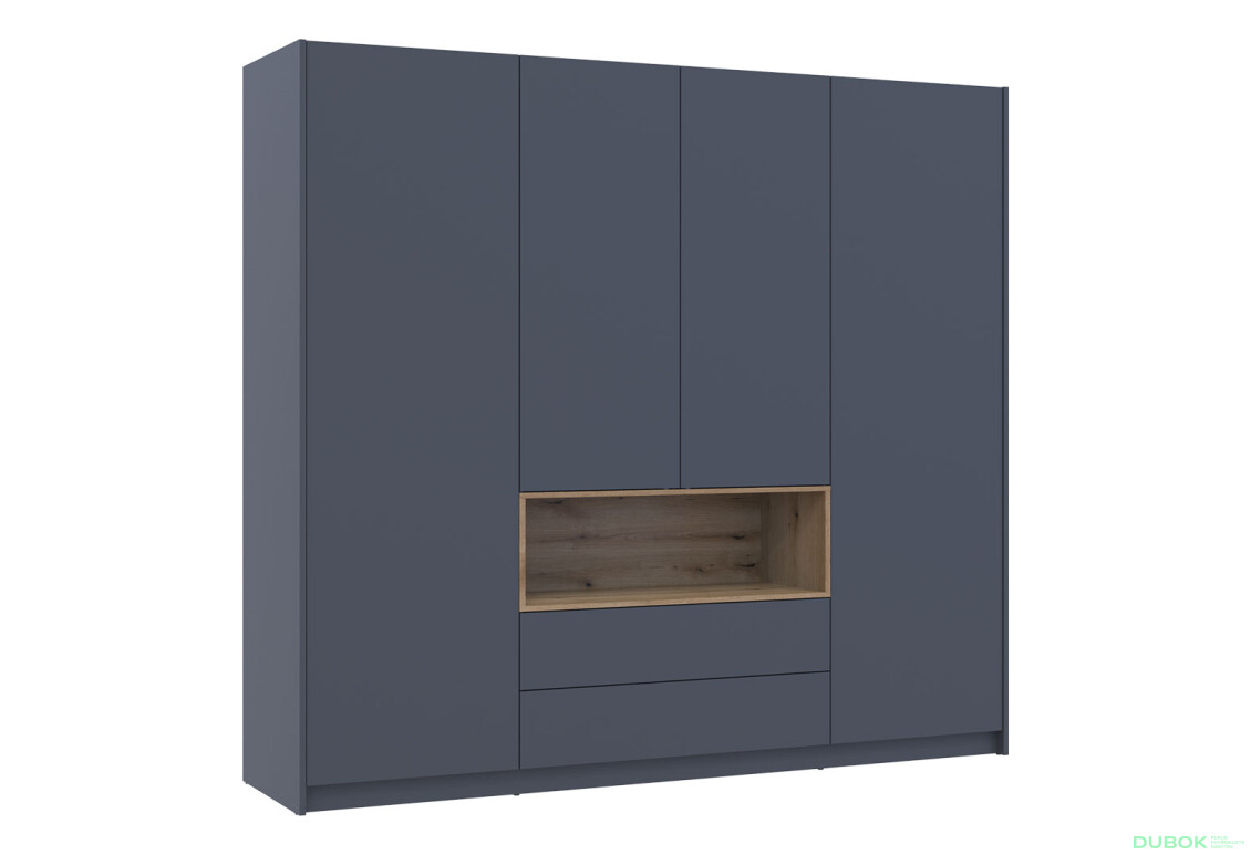 Skriňa štvordverová Dale 206x52x220 cm grafit / dub evoke - Fotografia 4 Fotografia 4 - Skriňa štvordverová Dale 206x52x220 cm grafit / dub evoke