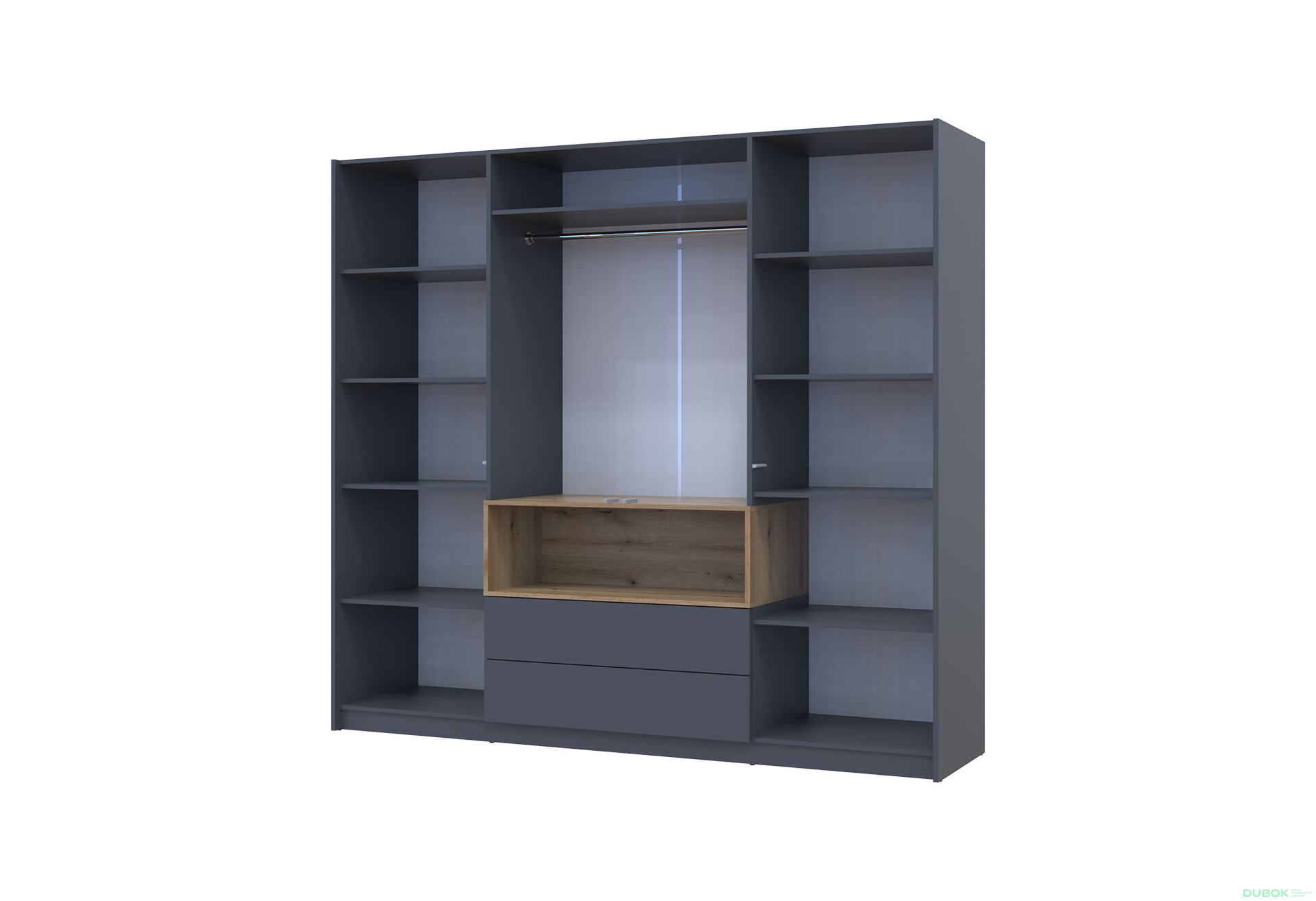 Skriňa štvordverová Dale 206x52x220 cm grafit / dub evoke - Fotografia 6 Fotografia 6 - Skriňa štvordverová Dale 206x52x220 cm grafit / dub evoke