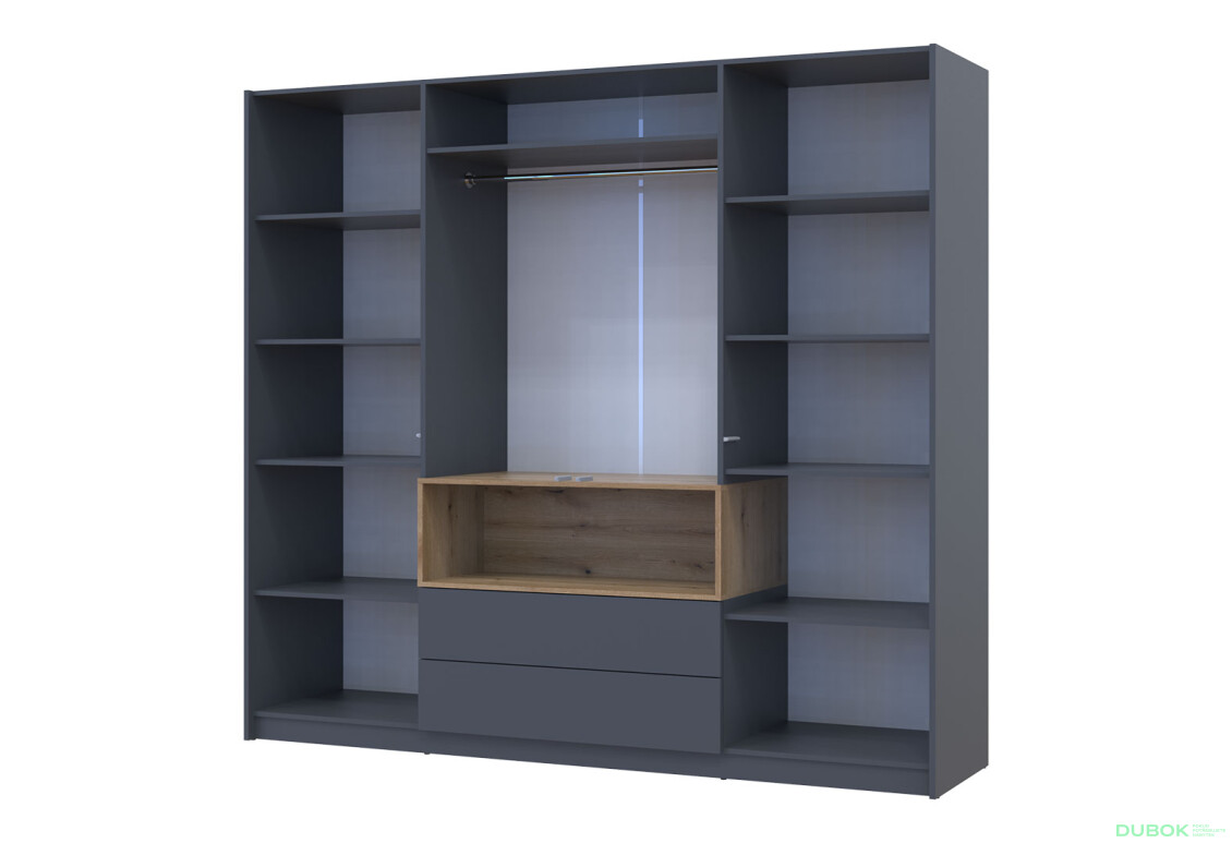 Skriňa štvordverová Dale 206x52x220 cm grafit / dub evoke - Fotografia 6 Fotografia 6 - Skriňa štvordverová Dale 206x52x220 cm grafit / dub evoke