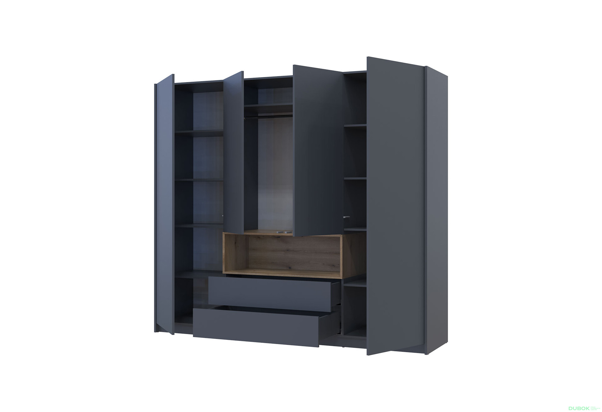 Skriňa štvordverová Dale 206x52x220 cm grafit / dub evoke - Fotografia 2 Fotografia 2 - Skriňa štvordverová Dale 206x52x220 cm grafit / dub evoke