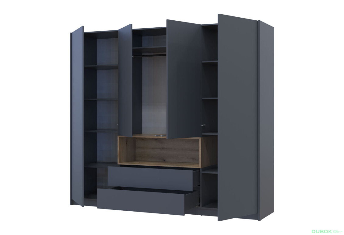 Skriňa štvordverová Dale 206x52x220 cm grafit / dub evoke - Fotografia 2 Fotografia 2 - Skriňa štvordverová Dale 206x52x220 cm grafit / dub evoke