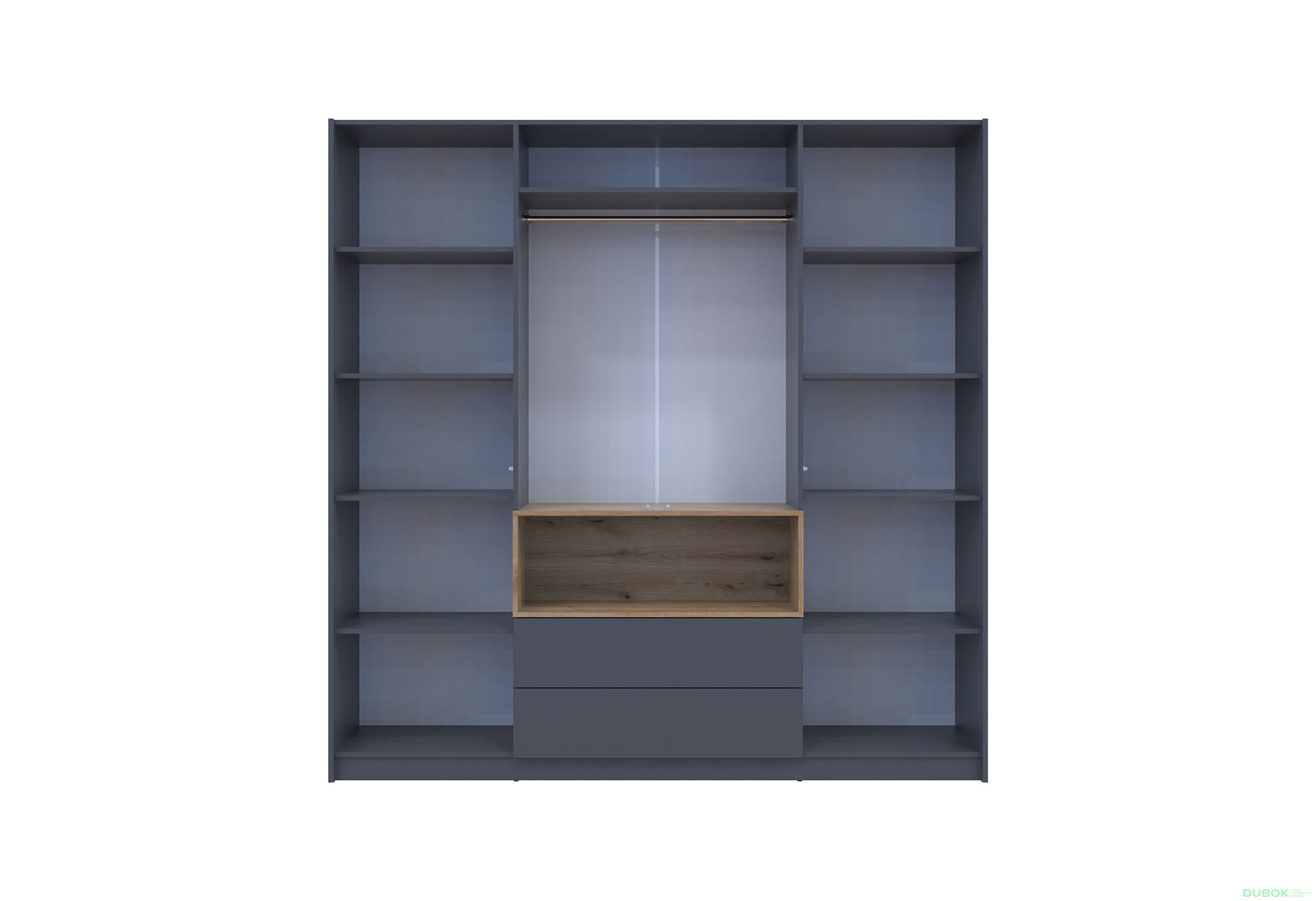 Skriňa štvordverová Dale 206x52x220 cm grafit / dub evoke - Fotografia 5 Fotografia 5 - Skriňa štvordverová Dale 206x52x220 cm grafit / dub evoke