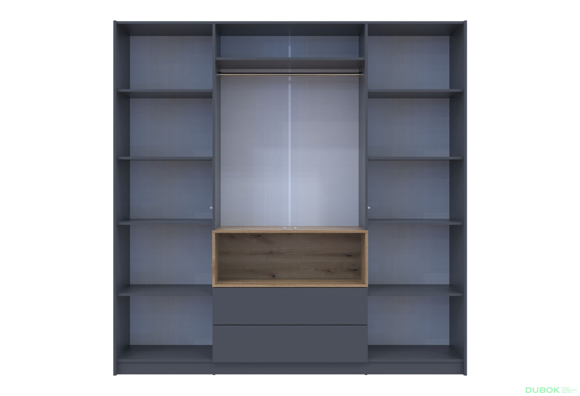 Skriňa štvordverová Dale 206x52x220 cm grafit / dub evoke - Fotografia 5 Fotografia 5 - Skriňa štvordverová Dale 206x52x220 cm grafit / dub evoke