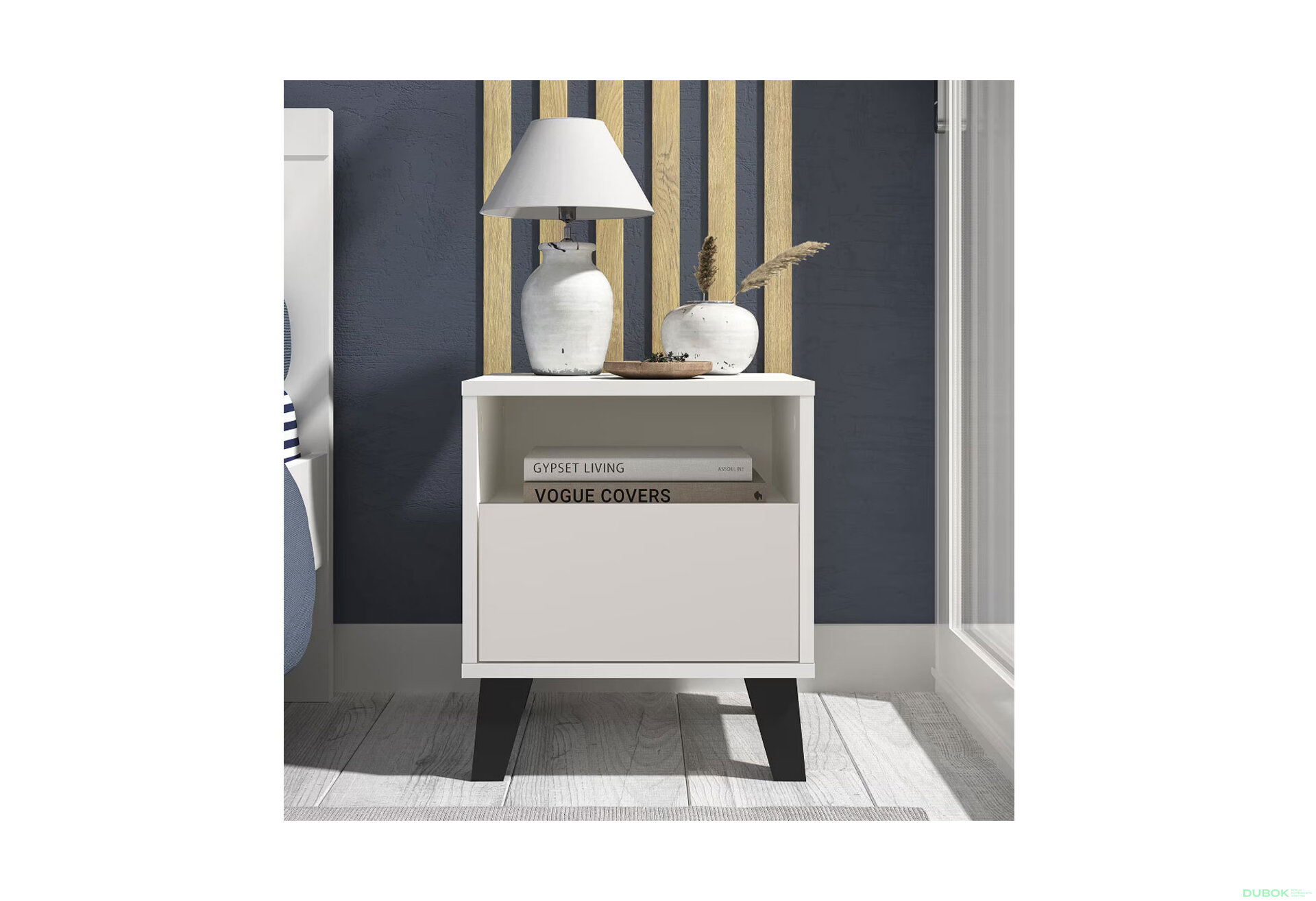 Fotografia 2 - Nočný stolík Borg 1s biely / kašmír