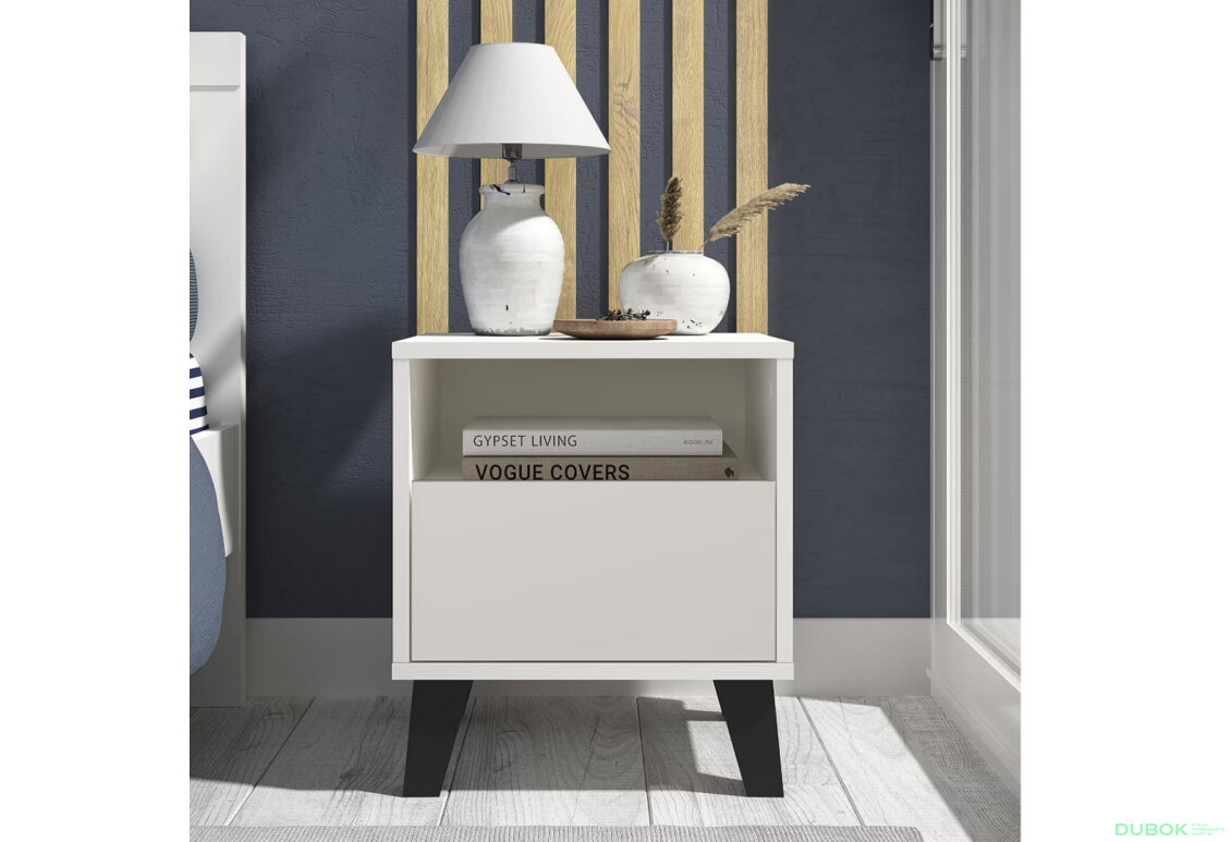 Fotografia 2 - Nočný stolík Borg 1s biely / kašmír